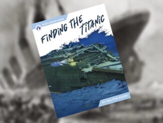A book cover showing a sunken ship with text reading "Finding the Titanic."