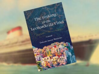 Book cover with text reading "The Sinking of the Leonardo da Vinci" and a picture of an Italian village.
