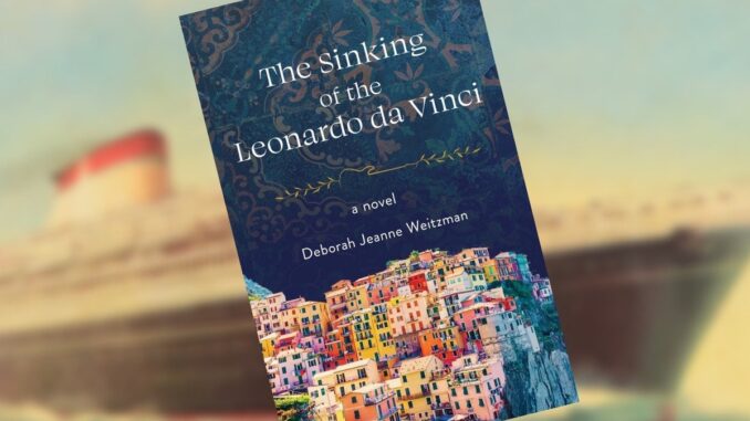 Book cover with text reading "The Sinking of the Leonardo da Vinci" and a picture of an Italian village.